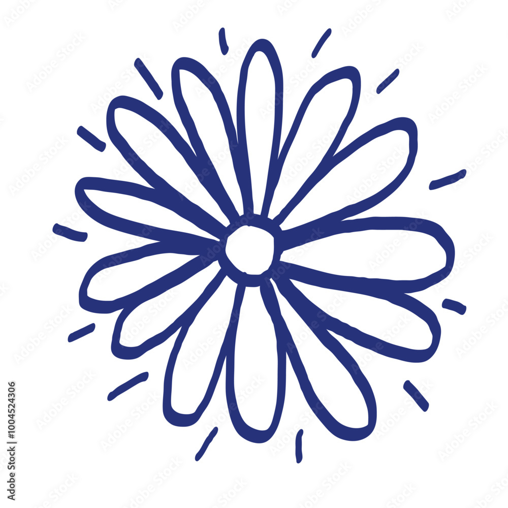 Flower sketch. Hand drawn vector illustration. Blue pen or marker floral drawing. Primitive kids picture Flower sketch. Hand drawn vector illustration. Blue pen or marker floral drawing. Primitive kids picture