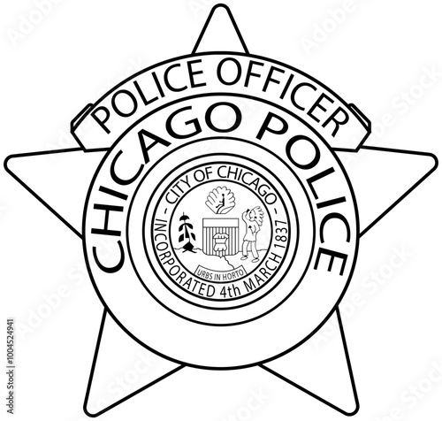 POLICE OFFICER CITY OF CHICAGO BADGE VECTOR FILE Blank, outline vector, SVG Badge, DXF, CNC Router File, Laser Engraving, Cricut, Ezcad, Digital Cutting File for laser cutting, laser engraving templat