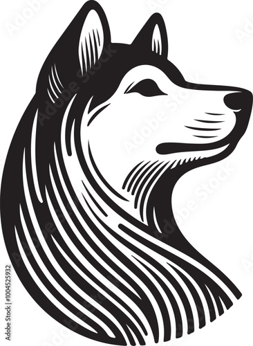 Dynamic Laika Dog Head Silhouette with Curved Lines illustration