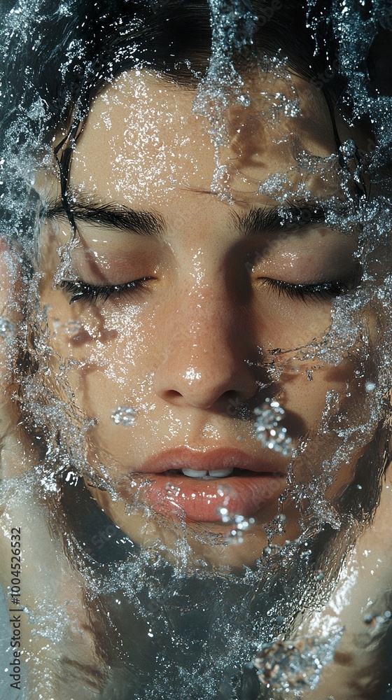 Woman's Face Submerged in Water: A Close-Up Portrait Woman's Face Submerged in Water: A Close-Up Portrait