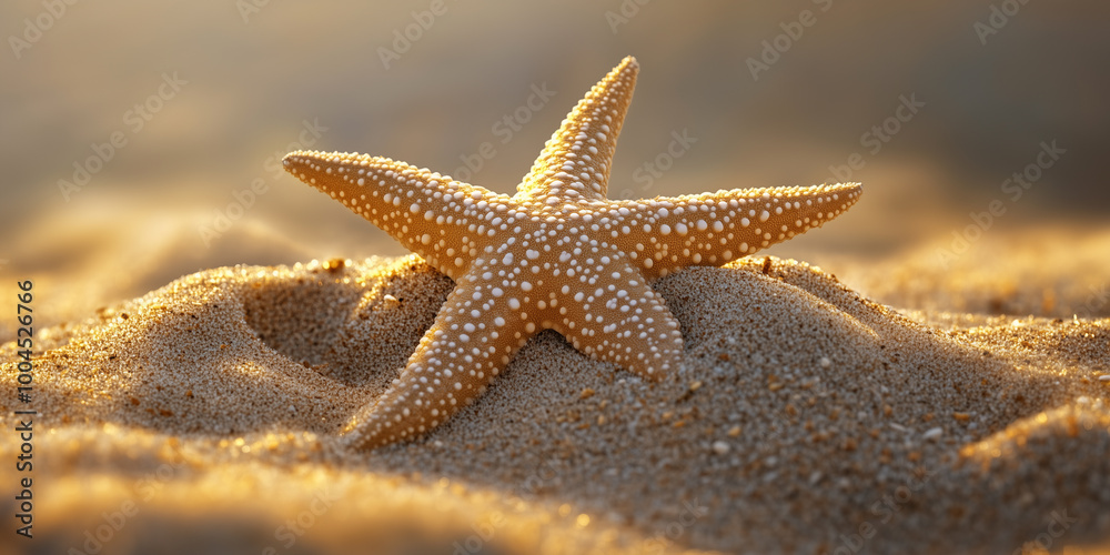 A starfish remains partially buried in sand, with only a few arms visible, animal illustration A starfish remains partially buried in sand, with only a few arms visible, animal illustration
