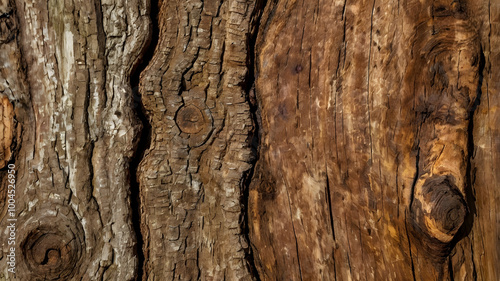 Abstract textured wood bark pattern, macro closeup of a rough, old tree trunk