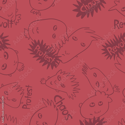 Seamless background with funny faces of anthropomorphic creatures. Humorous characters with different emotions