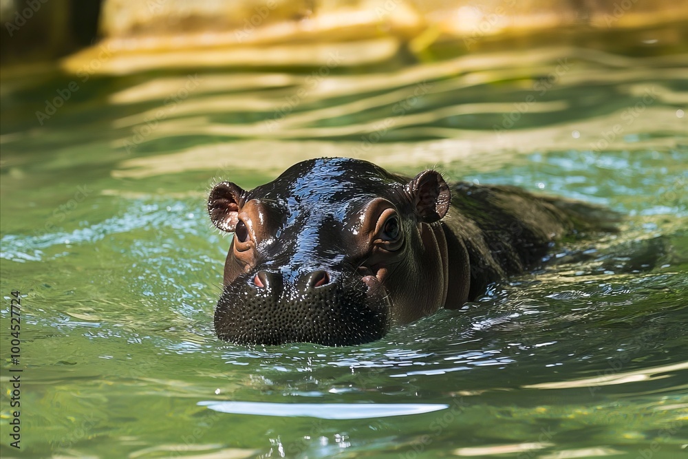 Fototapeta premium A hippo swimming in a pool of water