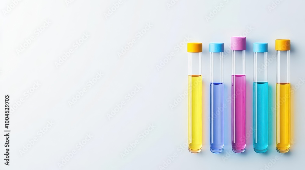 Fototapeta premium Glass test tubes with colorful liquids, science experiment, flat design illustration