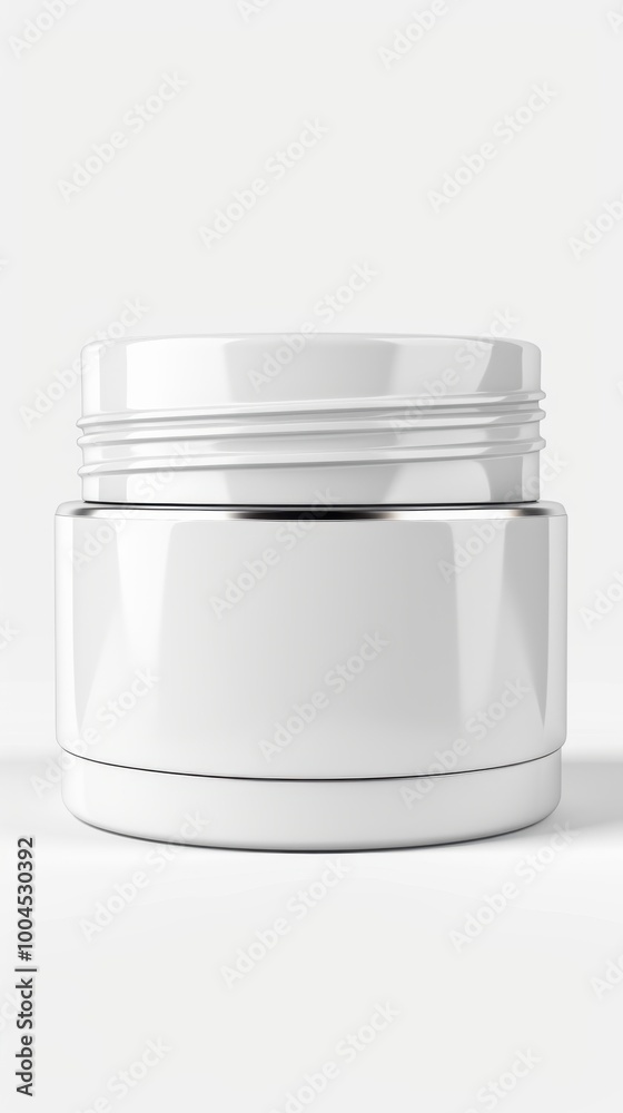 White skincare cream jar on neutral background showcasing its sleek design and glossy finish for cosmetic product display