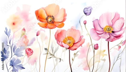 Wallpaper Mural Delicate watercolor flowers in vibrant hues, serene background, perfect for spring decor Torontodigital.ca