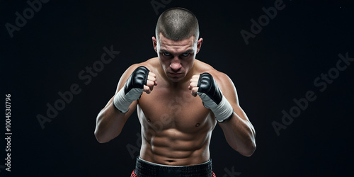 Athletic Boxing Boxer looking Intense, Impact Sport Fighter Fighting in the Ring, Boxing Gloves, Sweat, Fitness photo