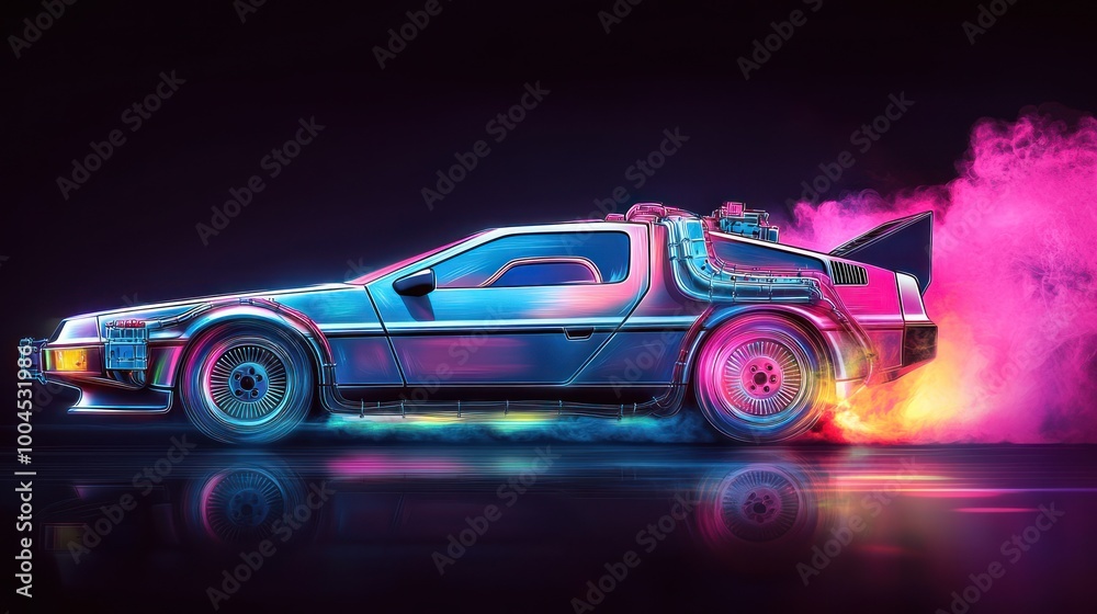 Futuristic Car with Neon Lights and Smoke Futuristic Car with Neon Lights and Smoke