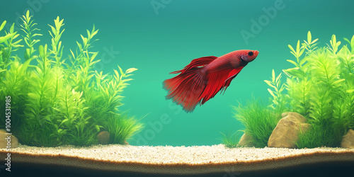 Betta fish in a planted nano aquarium setup, animal illustration photo