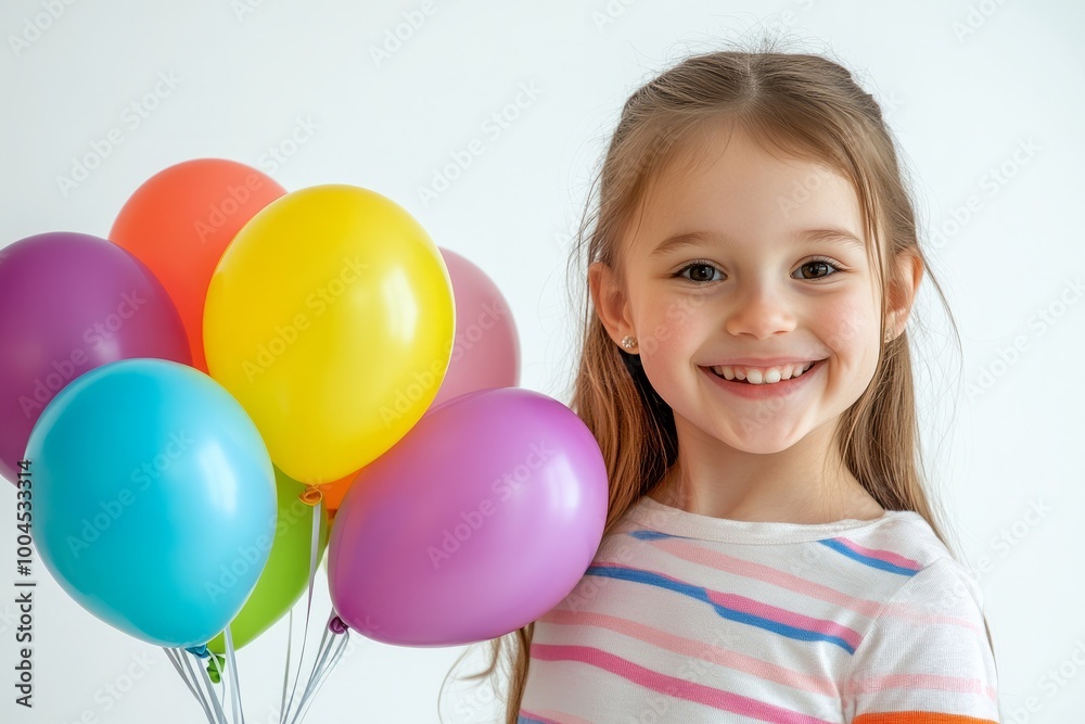 Cheerful Girl with Colorful Balloons