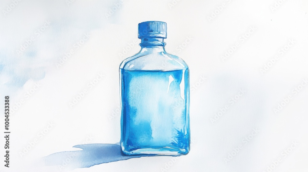 A clear blue water bottle stands alone against a light background, showcasing its simple yet elegant design and transparency A clear blue water bottle stands alone against a light background, showcasing its simple yet elegant design and transparency
