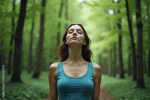 person standing looking up and enjoy the nature sense at the jungle, generative AI