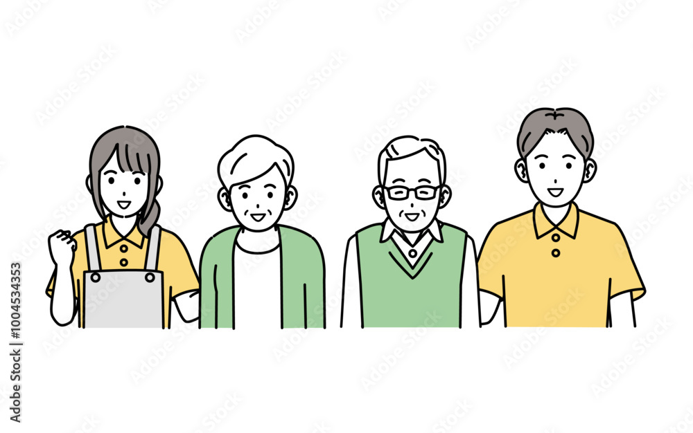 Fototapeta premium 高齢者と介護士のイラスト