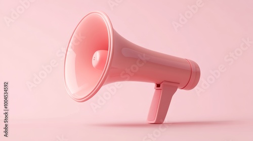 Pink megaphone on pastel pink background, minimalistic design. Communication and announcement concept