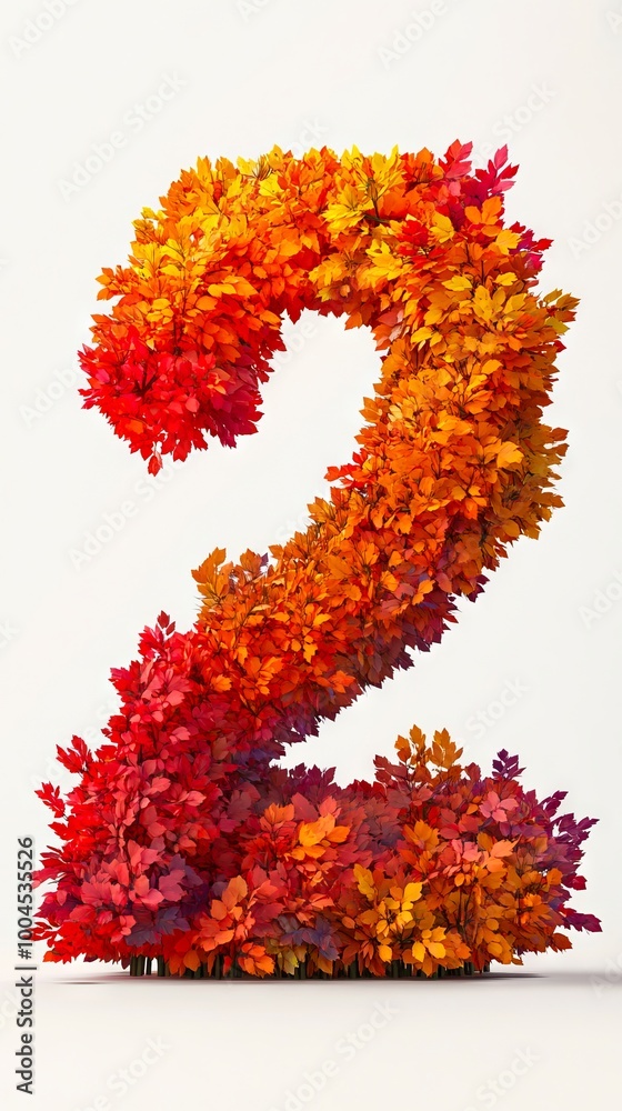 A number 2 made out of red and orange leaves A number 2 made out of red and orange leaves