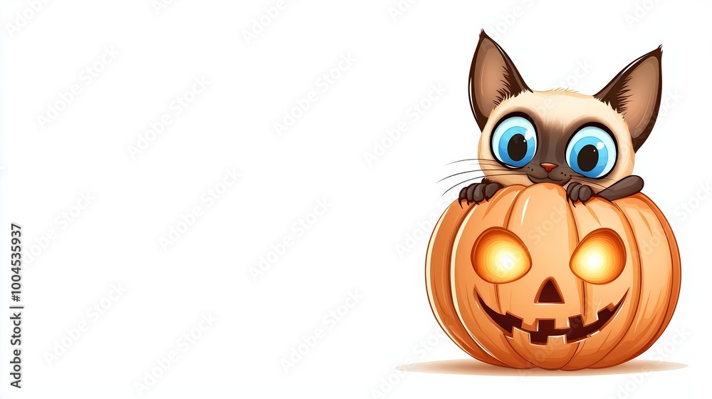 Cute cat sitting on a Halloween pumpkin, white isolated background. Cute cat sitting on a Halloween pumpkin, white isolated background.