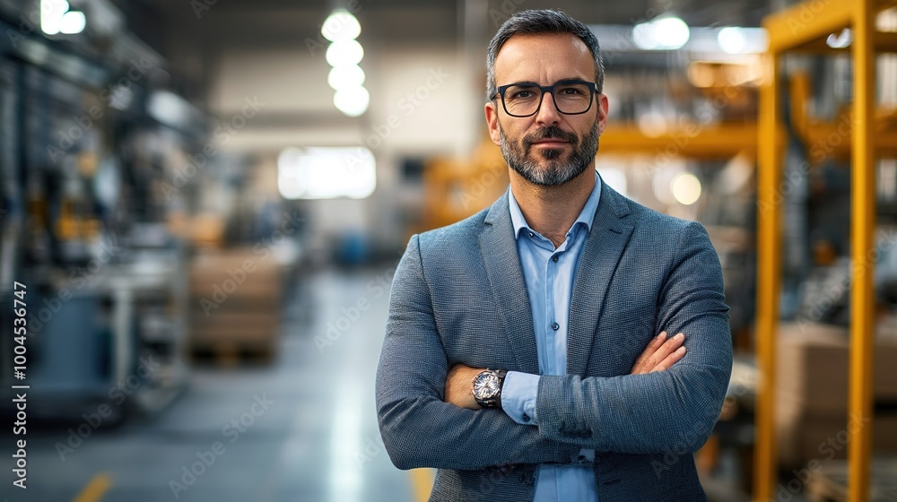 Obraz premium Confident Businessman in Modern Industrial Setting