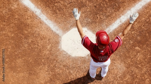 Player standing at home plate, saluting the crowd after hitting a walkoff homer, baseball, celebration, triumph photo