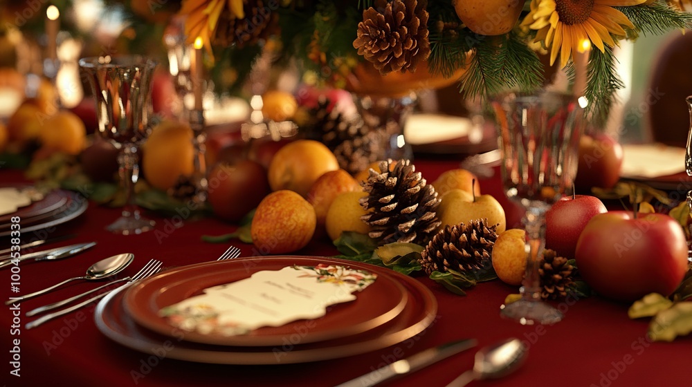 Festive dining table with autumn decorations. Festive dining table with autumn decorations.