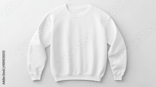The soft, plain white crew-neck sweatshirt is thoughtfully arranged on a grey background, enhanced by natural studio lighting to showcase its design and texture