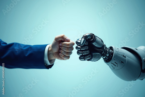 handshake between human person and robot arm, generative AI