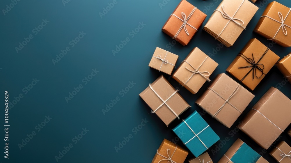 Colorful Gift Boxes Arranged on a Blue Surface Colorful Gift Boxes Arranged on a Blue Surface