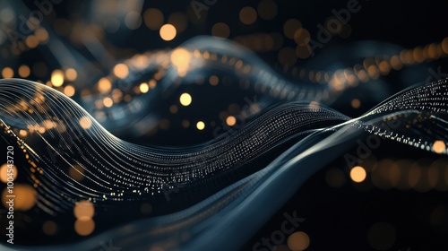 Abstract Digital Waves with Golden Bokeh