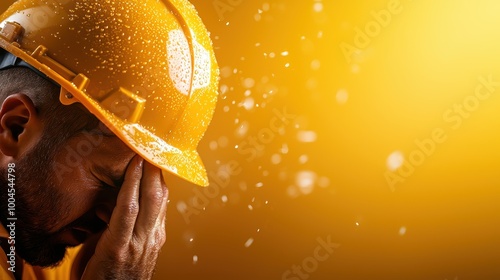 Worker in Hard Hat Under Stressful Conditions