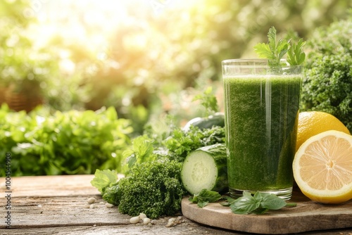 Refreshing Green Smoothie with Cucumber and Lemon photo