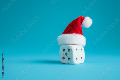 Dice with Santa Claus hat. Ai generative art