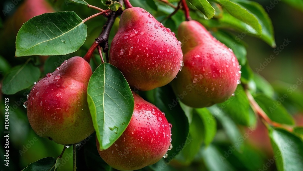 Bunch of fresh ripe pears hanging on a tree in pears garden. Bunch of fresh ripe pears hanging on a tree in pears garden.