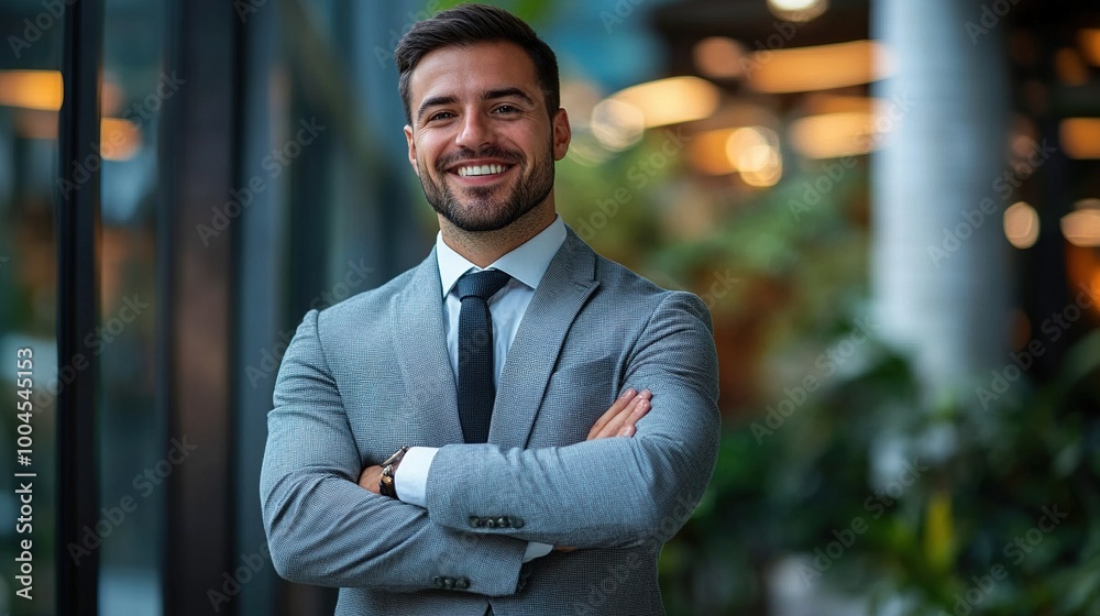 Confident Businessman in Modern Office Setting Confident Businessman in Modern Office Setting