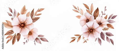 Beautiful watercolor floral arrangement featuring soft pink flowers and elegant leaves, perfect for various design projects.