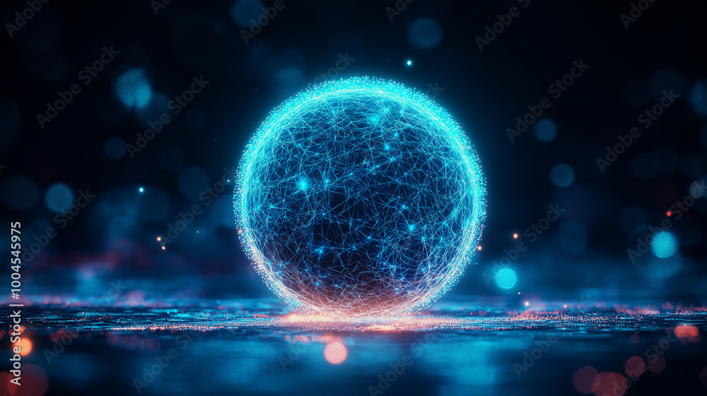 Neural blue neon ball in the dark background Neural blue neon ball in the dark background