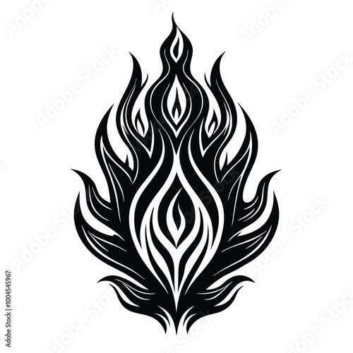 Black flame tattoo and background pattern design on white background