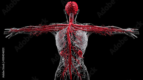 A 3D arteriographic image of the entire vascular system, showing contrast dye flowing through every artery in the body, from the head to the toes. photo