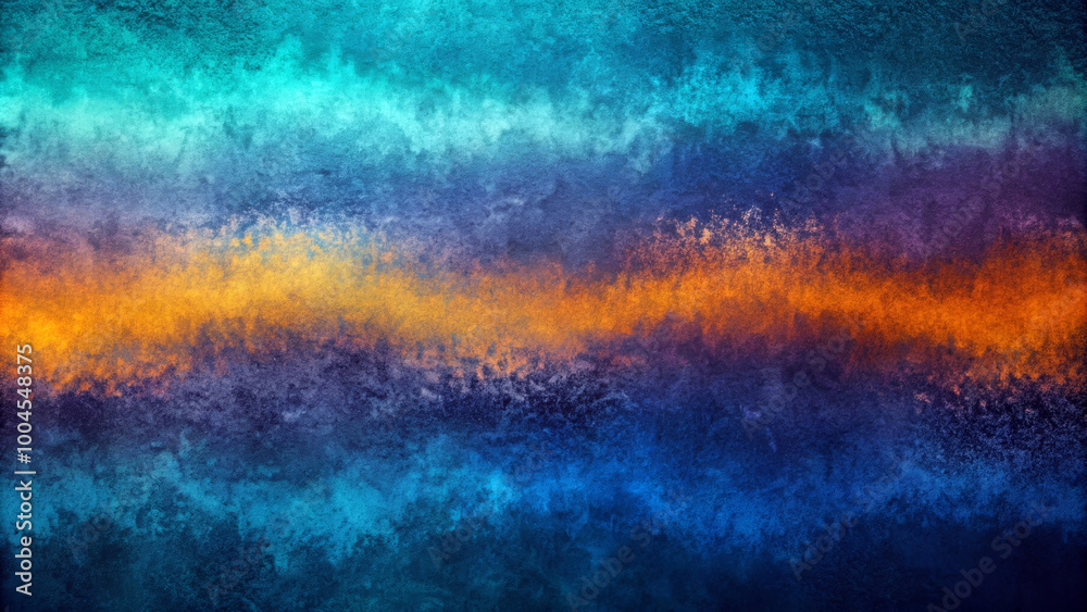 Obraz premium A blend of vibrant colors forms horizontal bands, with bright orange contrasting against calming blues and purples.Overall texture is rough and abstract, evoking a dynamic and atmospheric feel. AI gen
