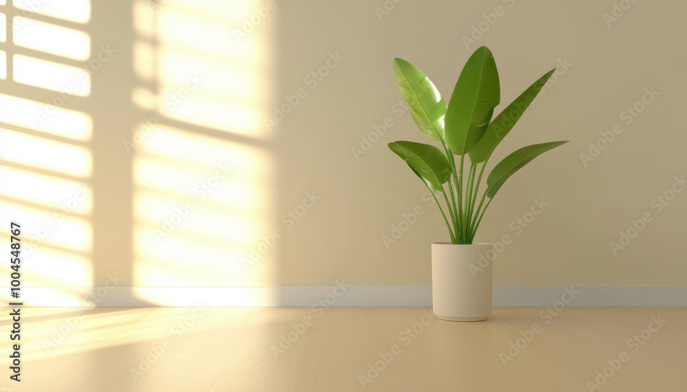 vibrant green plant in white pot adds touch of nature to minimalist interior. soft sunlight casts gentle shadows, creating serene atmosphere vibrant green plant in white pot adds touch of nature to minimalist interior. soft sunlight casts gentle shadows, creating serene atmosphere