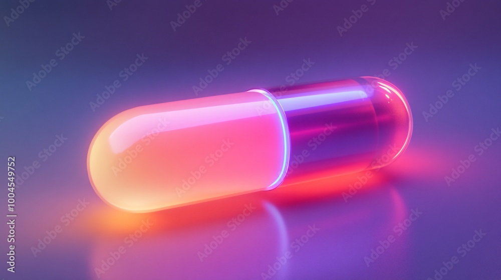 Futuristic Glowing Capsule with Neon Lights on Gradient Background Futuristic Glowing Capsule with Neon Lights on Gradient Background