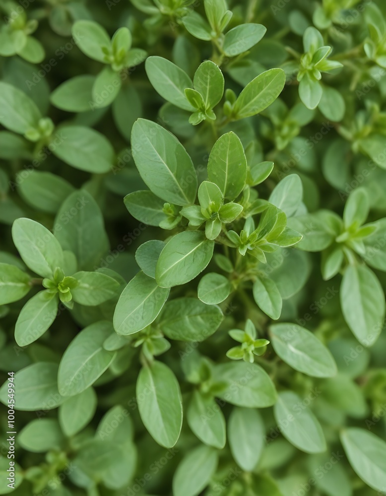 Green leaves, a close-up shot of thyme sprigs Green leaves, a close-up shot of thyme sprigs