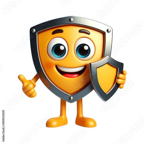 Yellow security shield cartoon mascot 
