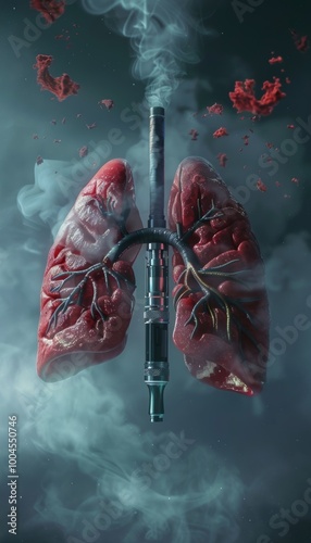 A vivid illustration showing a healthy lung transforming into a smoker s lung due to vaping risks. photo