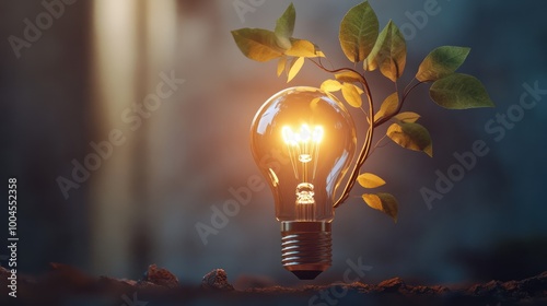 Growth Ideas, Illustrate a lightbulb sprouting leaves and branches, symbolizing the emergence of innovative solutions for environmental challenges photo