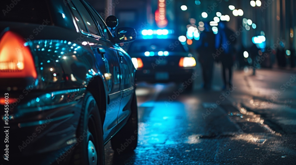 Fototapeta premium police patrol car on a street at night