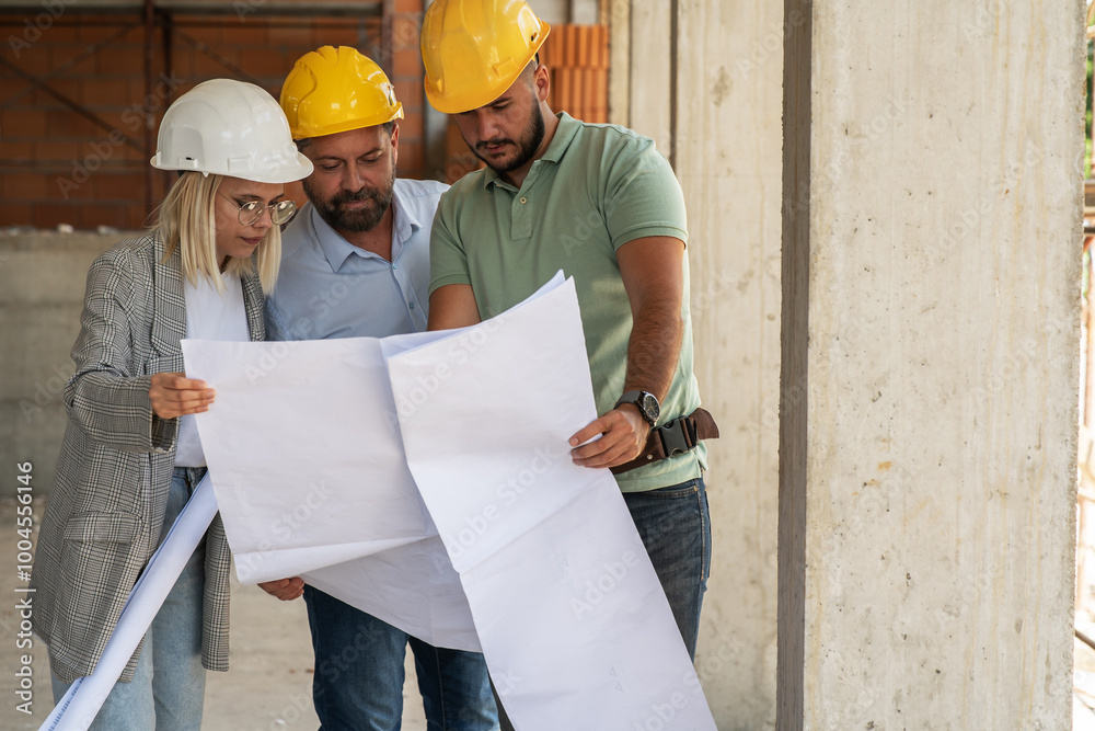 A group of architects work together on-site, discussing blueprints and coordinating to bring their project to life.
A group of architects work together on-site, discussing blueprints and coordinating to bring their project to life.