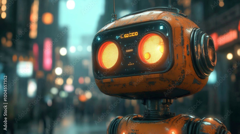 Fototapeta premium Retro Robot in a Futuristic City