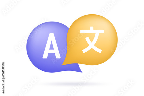 Chat bubbles with language translation icons. E-learning and education, learning language courses concept. Multilingual communication. Vector illustration