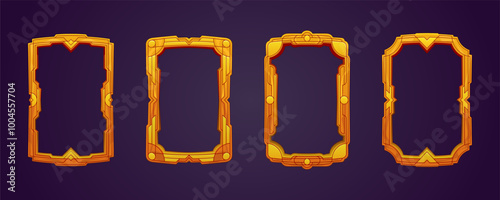 Set of decorative frames, engraved gold frame or carved wooden frame. Vector template of a4 frame. Vintage geometric rectangle ornament, art deco, victorian, deco devider. Cartoon frame with pattern.