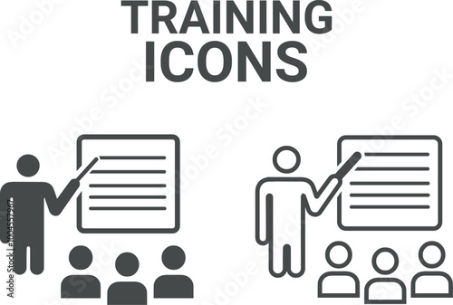Line art Trainee web banner icon sheet,  vector illustration concept for internship training and learning program apprenticeship with intern, apprentice, training, mentor, support, cooperation and imp